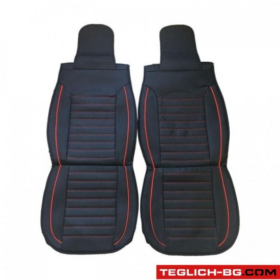 Комплект кожени универсални калъфи за седалки 2бр/к-т - Черно с червено