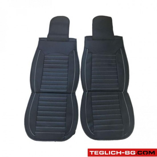 Комплект кожени универсални калъфи за седалки 2бр/к-т - Черно със сиво