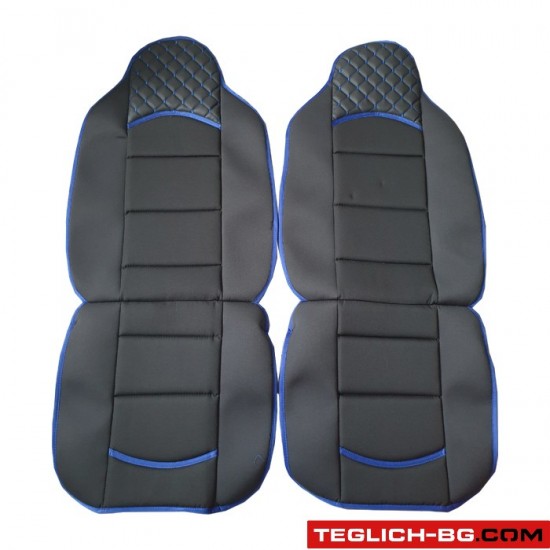 Комплект универсални калъфи за седалки на МПС - 2бр/к-т - черно със синьо
