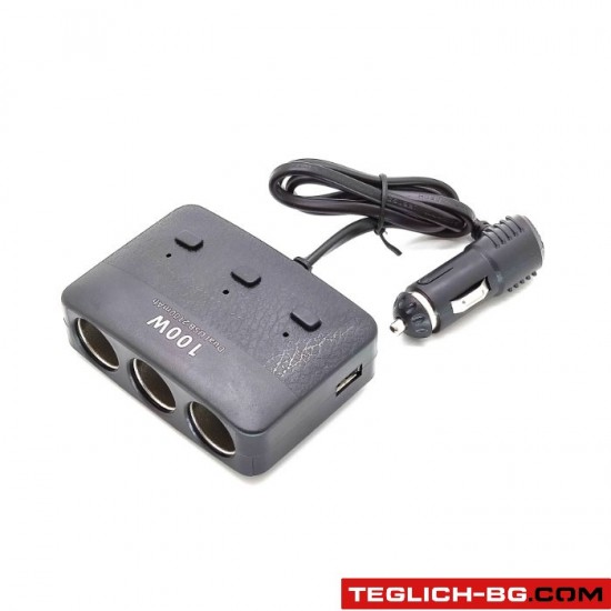 Разклонител за запалка 3-ка + 2 USB 1636