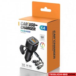 Бързо зарядно К4 с 2 USB порта и кабел Бързо зарядно К4 с 2 USB порта и кабел